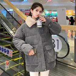 Thickened Cotton Coat Women's Coat 2022 Winter Women's Coat Corduroy Bread Coat Imitation Rabbit Fur Collar Short Cotton Jacket