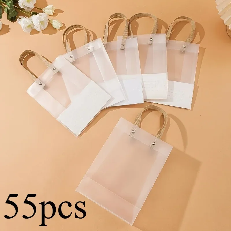 55pcs Transparent PVC Tote Bags Durable Plastic Party Gift Bag with Handles for Birthday Memorabilia Candy Jewelry Gift Wrapping