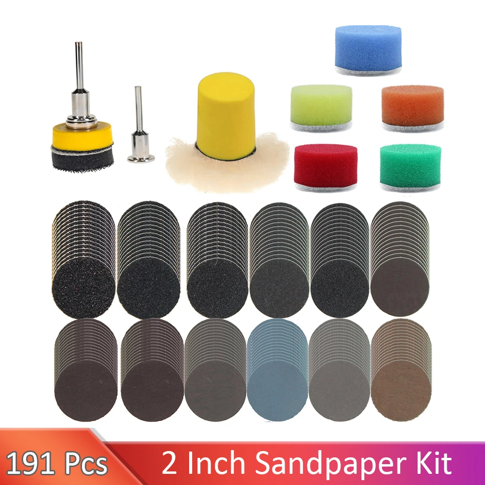 

VIBRATITE 191 Pcs 2 Inch Sandpaper Set Includes 180 Sandpaper Discs Set For Polishing Pads Backing Plate Use