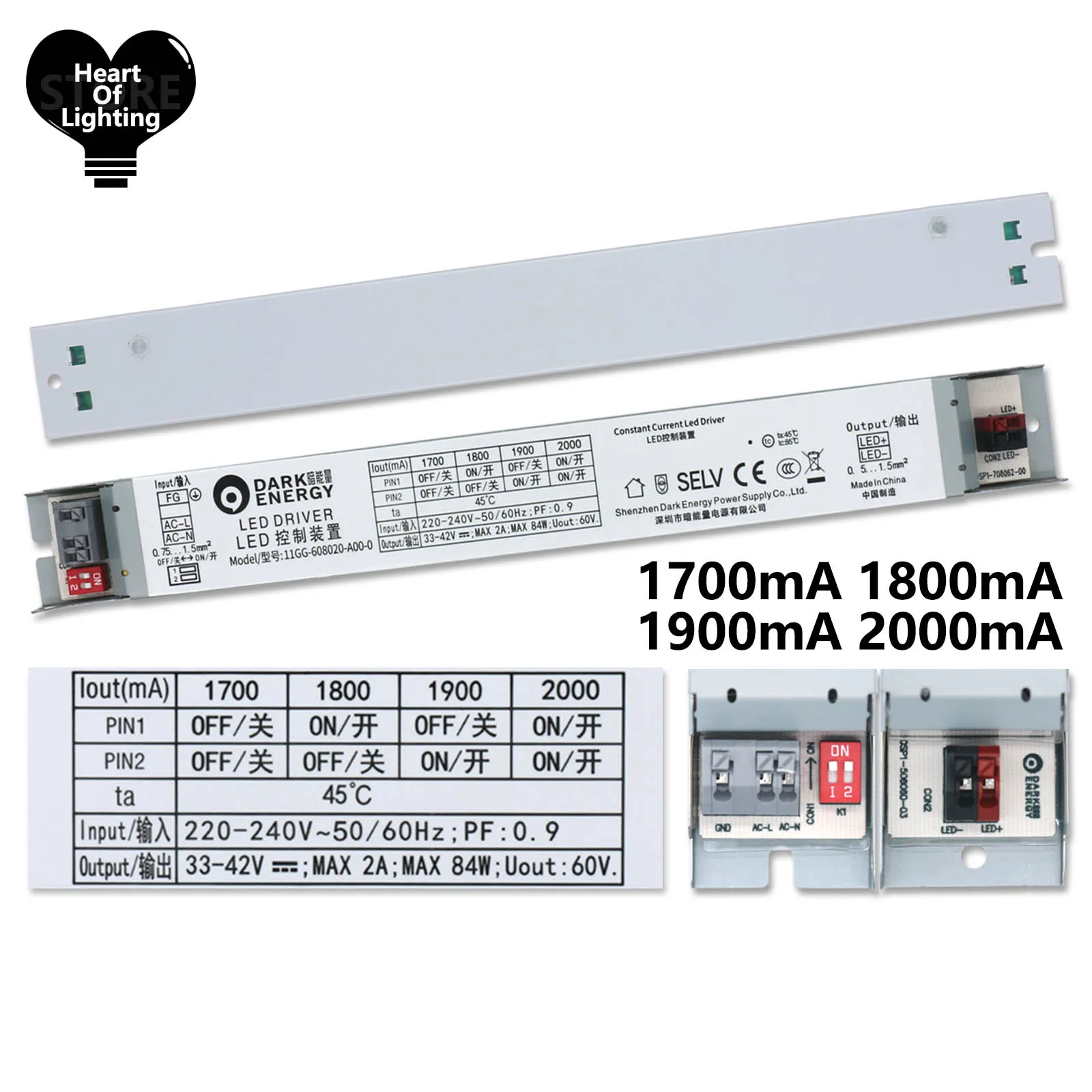 LED Power Supply DC33-42V Lighting Transformers AC220-240V Adjustable Constant current 1700mA 1800mA 1900mA 2000mA LED Driver