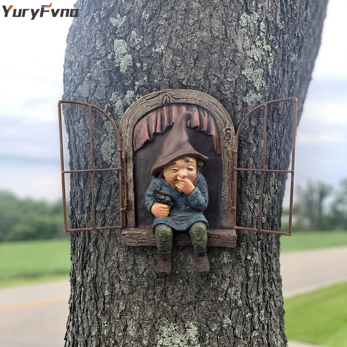 YuryFvna Resin Gnome Tree Hugger Funny Garden Gnome Statue Ornament Whimsical Tree Sculpture Peeker Patio Yard Lawn Porch Decor