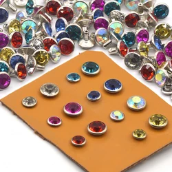 KALASO 100Pcs 6mm 8mm Brass Multicolour Crystal Rhinestone Rivet Fabric Leathercraft Shoe Bag Decoration Supplie