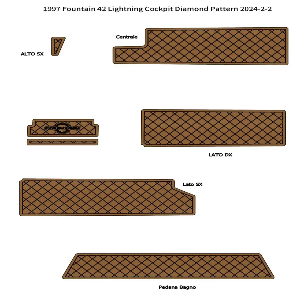 

1997 Fountain 42 Lightning Cockpit Pad Boat EVA Foam Faux Teak Deck Floor Mat SeaDek Gatorstep Style Self Adhesive 46ae