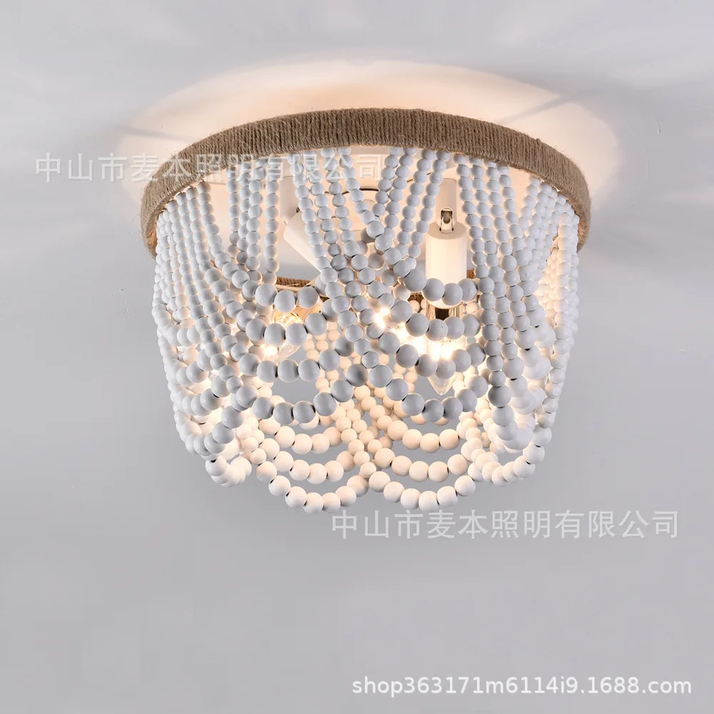 Amazon wooden bead ceiling chandelier, modern light luxury bedroom wooden bead ceiling light manufacturer wholesale