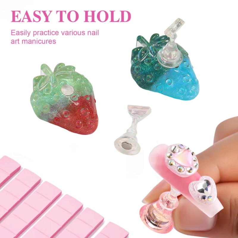 Conjunto de suporte magnético para unhas, xadrez de morango, expositor de prática, unhas falsas, prateleira, esmalte em gel, apresentação borad