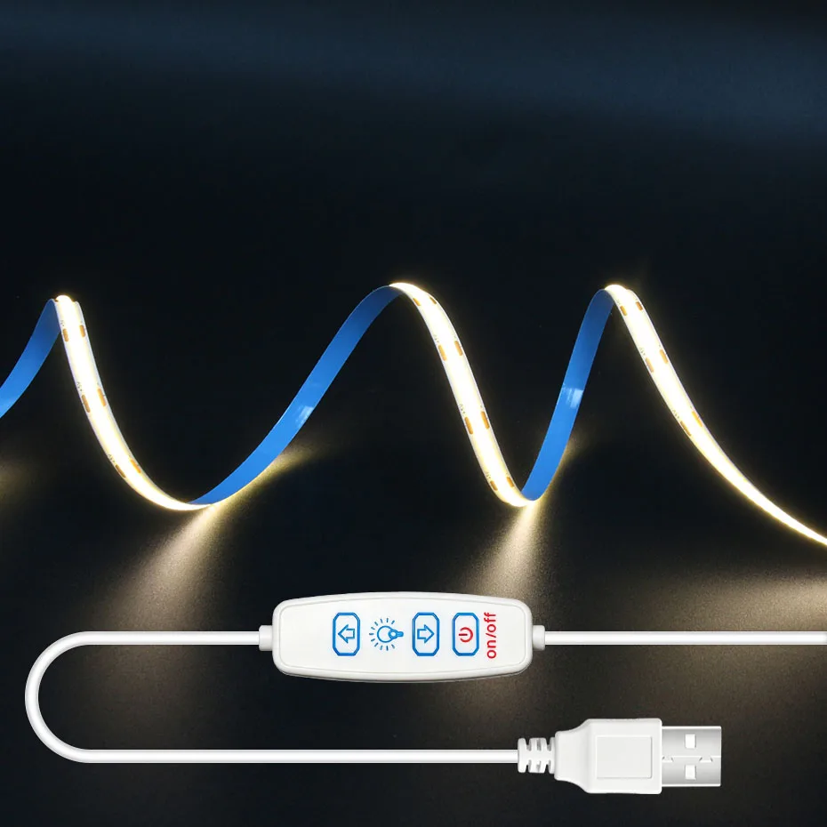 COB LED Strip 5V USB 3Key Dimmer 320LEDs/m 1-5m 8mm Flexible Tape Light Warm/Cold/Neutral White for TV Mirror Backlight