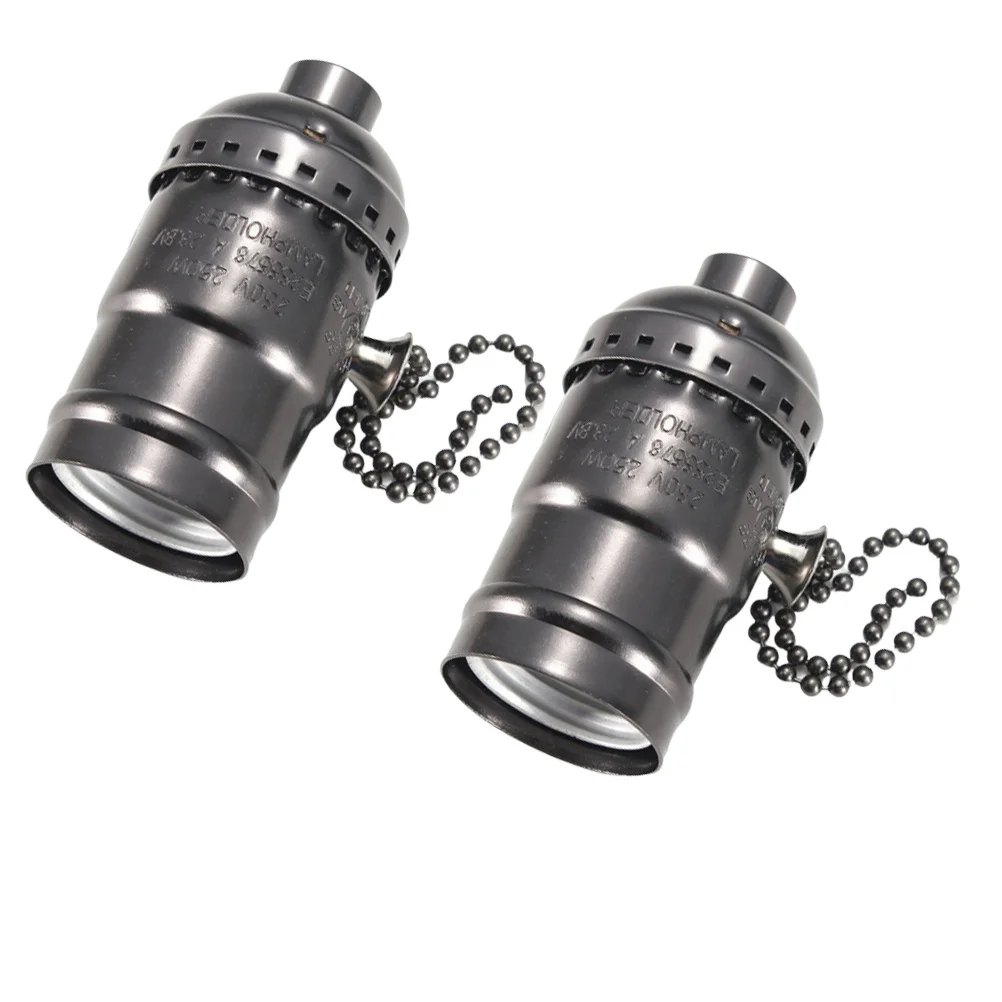 

3Pcs Vintage Brass Style E26 Lamp Base Aluminum Shell Socket with on Off Chain Switch for DIY Home Lighting Decor Unique Design
