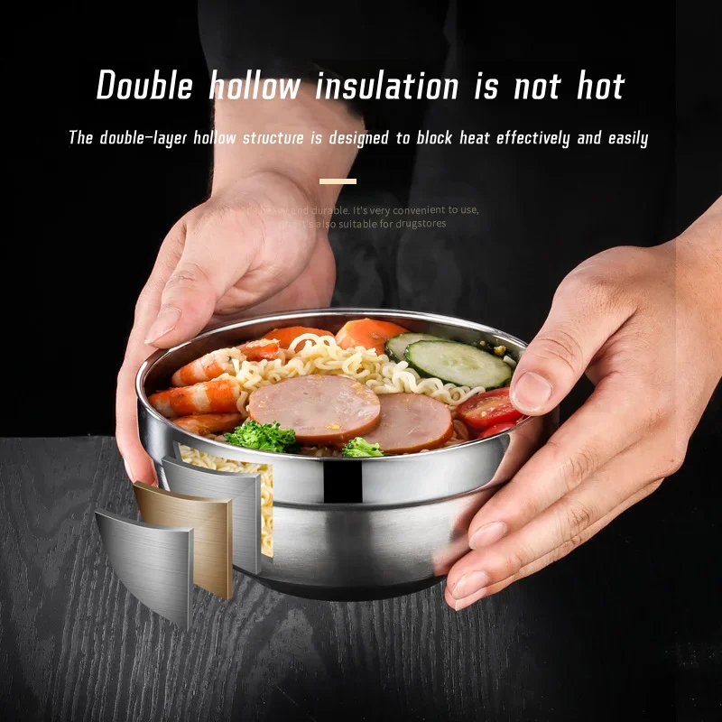Double Walled Insulated Soup Bowls, Snack Metal Bowl for Ice Cream Salad Noodles Sauces,Adult Rice Bowl, 304 Stainless Steel