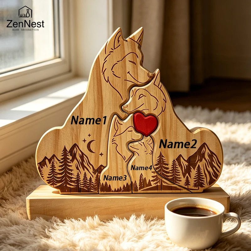Personalized Wooden Fox Puzzle Heartwarming Family Keepsake Gift Customizable Name Thanksgiving Christmas Gift for Baby and Mom