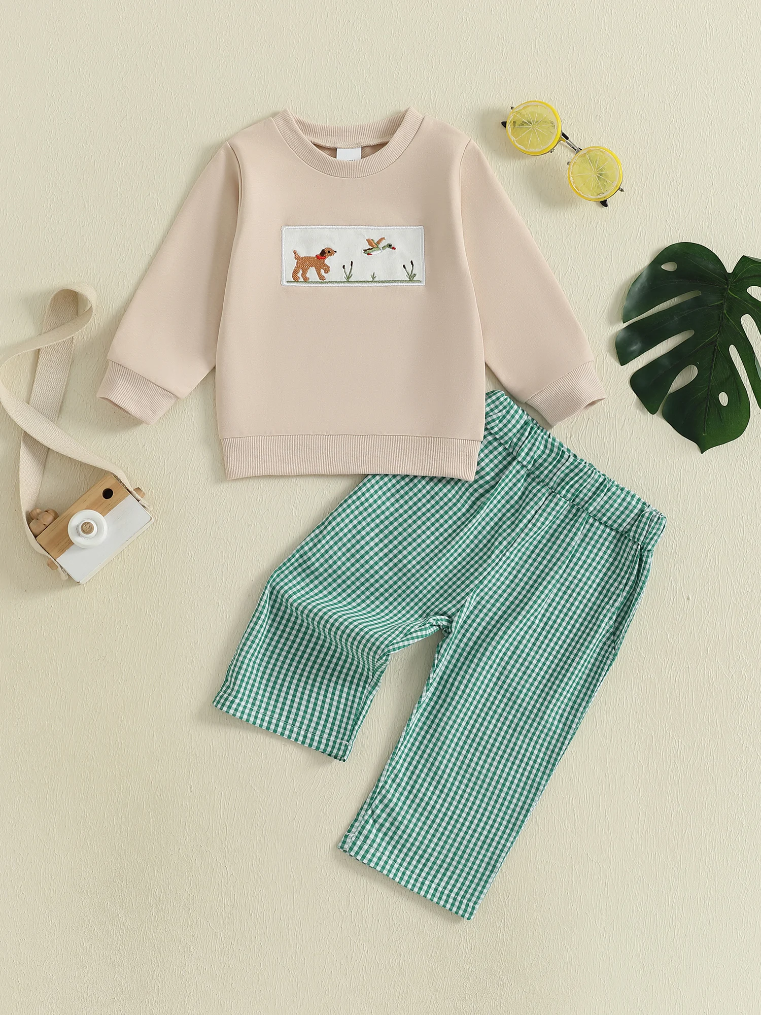 

Зимние комплекты одежды из 2 предметов для девочек, свитер с круглым вырезом и длинными рукавами, клетчатые леггинсы с вышивкой в виде кошки и цветов