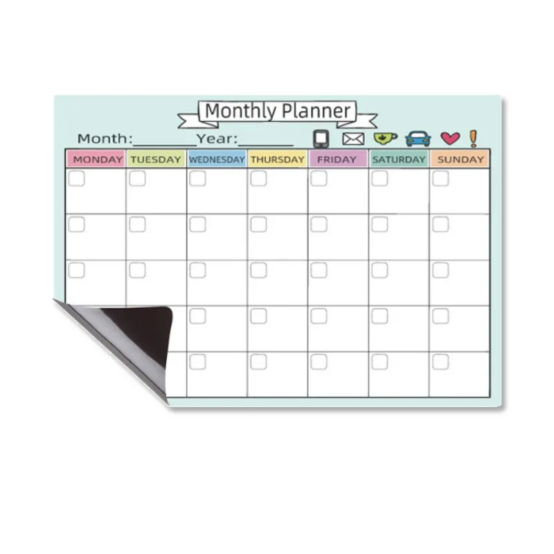 Personalized Magnetic Blackboard for Fridge, Customizable Calendar Planner with Adhesive Whiteboard and Icons for Easy Planning