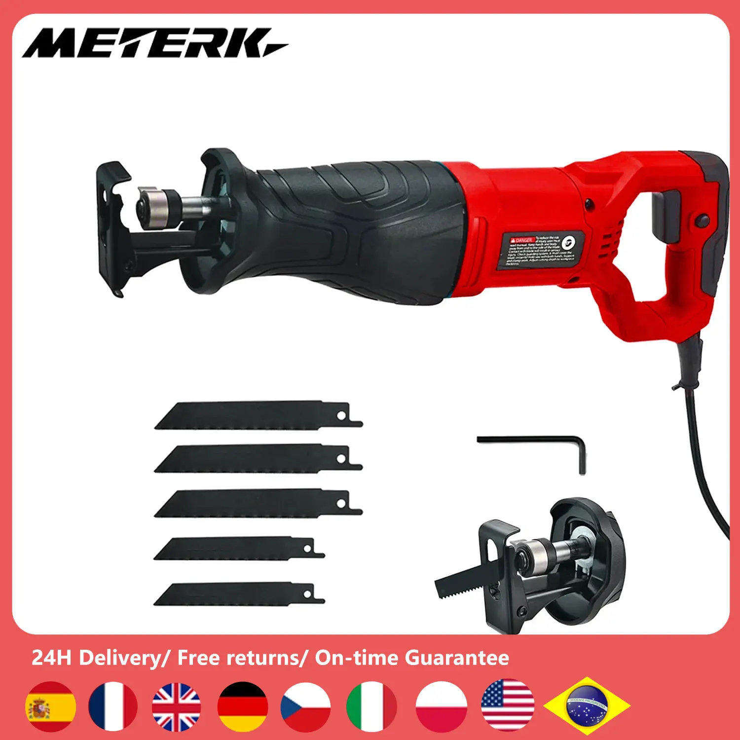 900W Electric Reciprocating Saw 7.5A 2800SPM Reciprocating Saw Corded Electric Hand Saw with 5 Blades for Cutting Wood Metal PVC