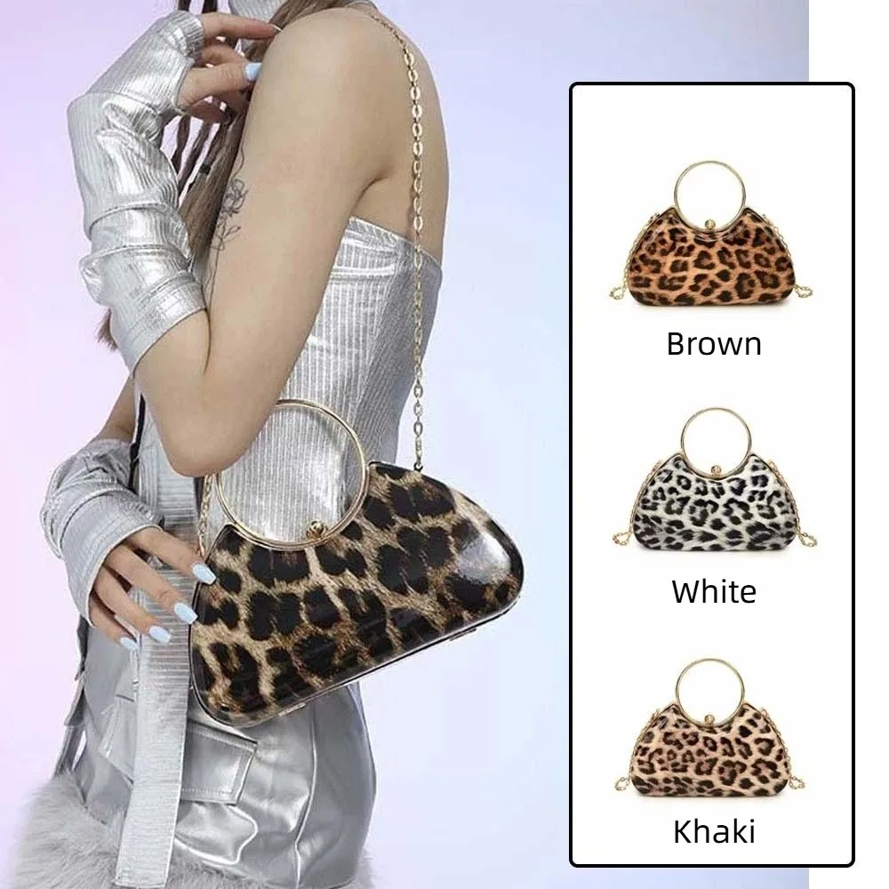 Versatile Leopard Print Handbag Hand-held Purse Large Capacity Lady Retro Chain Bag Polyester Multi-function