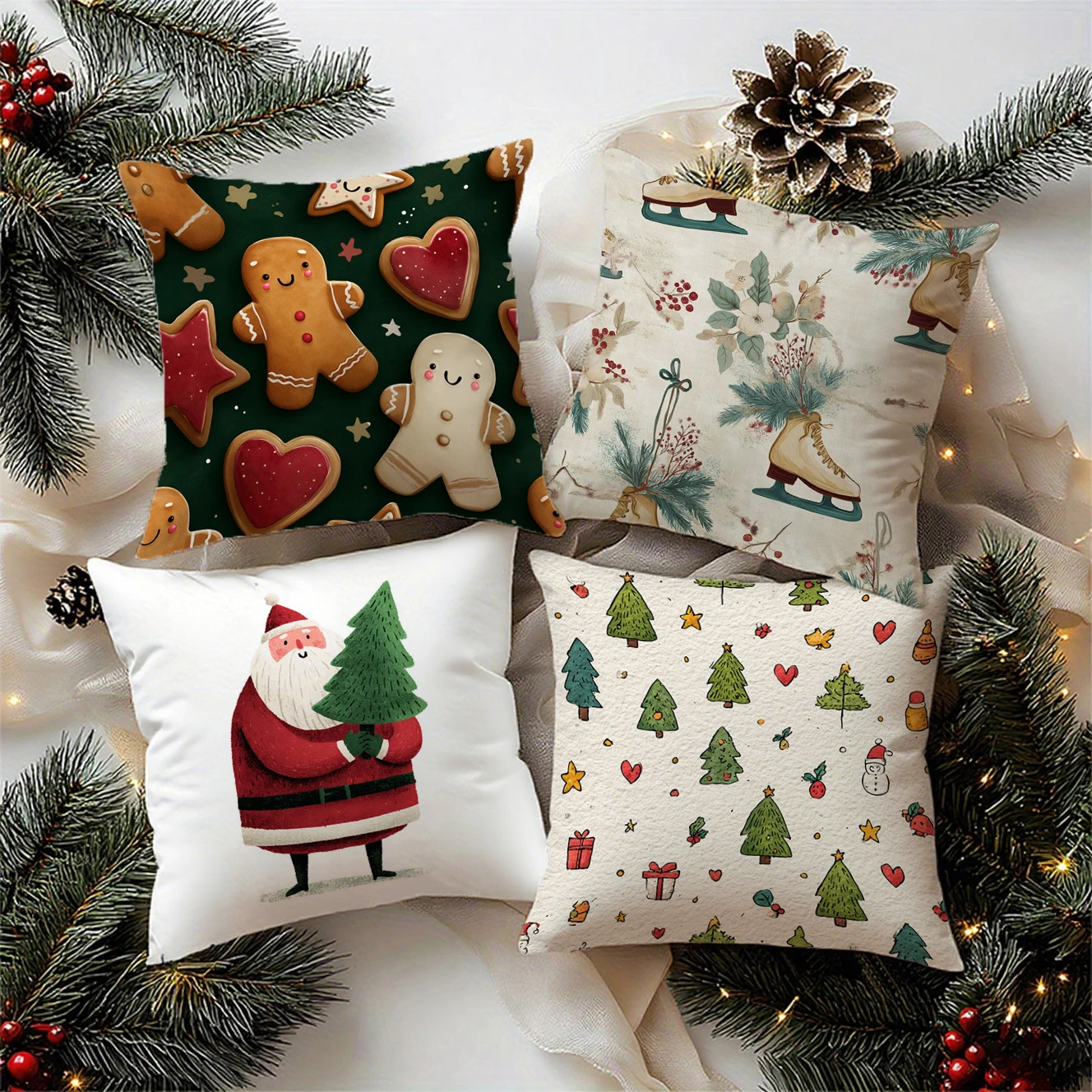 Christmas Cute Throw Pillow Covers attern Cushion Cover Suitable for Sofa Bedroom Car Pillow Cover