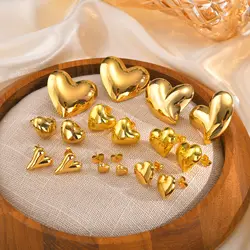 Minimalist Fashion Stainless Steel Heart Shape Stud Earrings For Women Gold Color Heart-Shaped Earring Fashion Jewelry Giftss