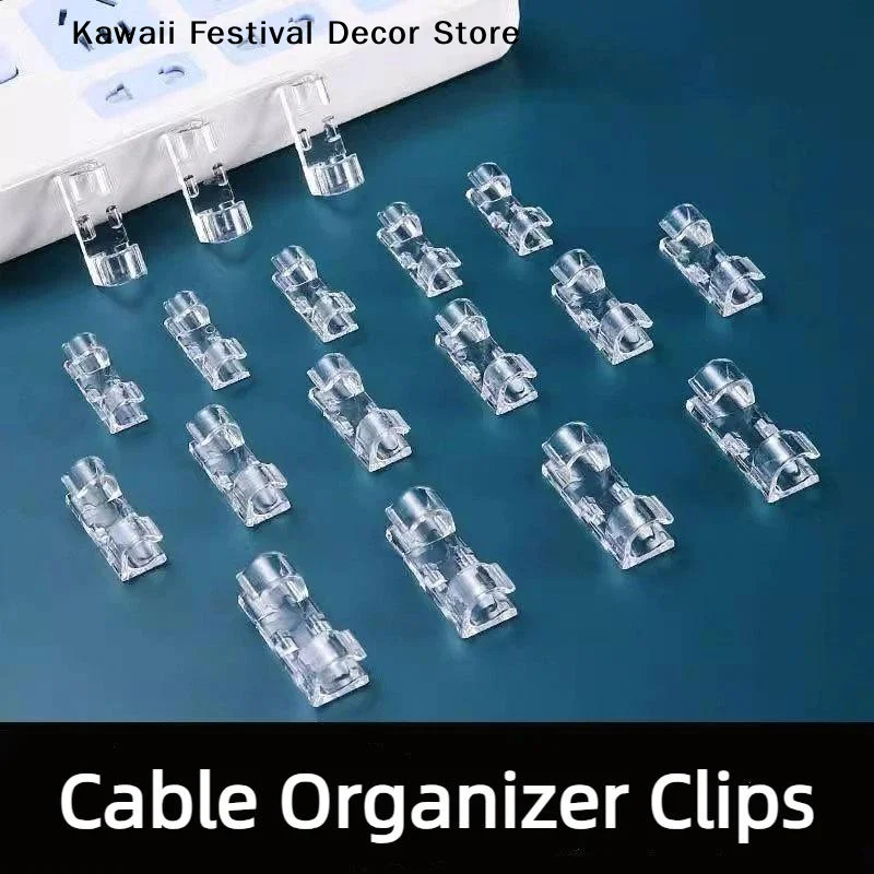 20 PCS Clear Cable Clips Wire Holder for Wall Clear Strong Self-Adhesive Stickers Cord Management Organizer for Desk Car Office