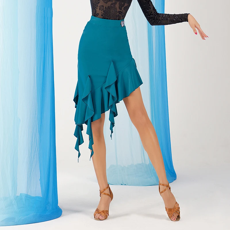 تنورة رقص اللاتينية النساء ممارسة الملابس غير النظامية تكدرت هامش تنورة سوداء رومبا سامبا السالسا التانغو ملابس الرقص DNV18563