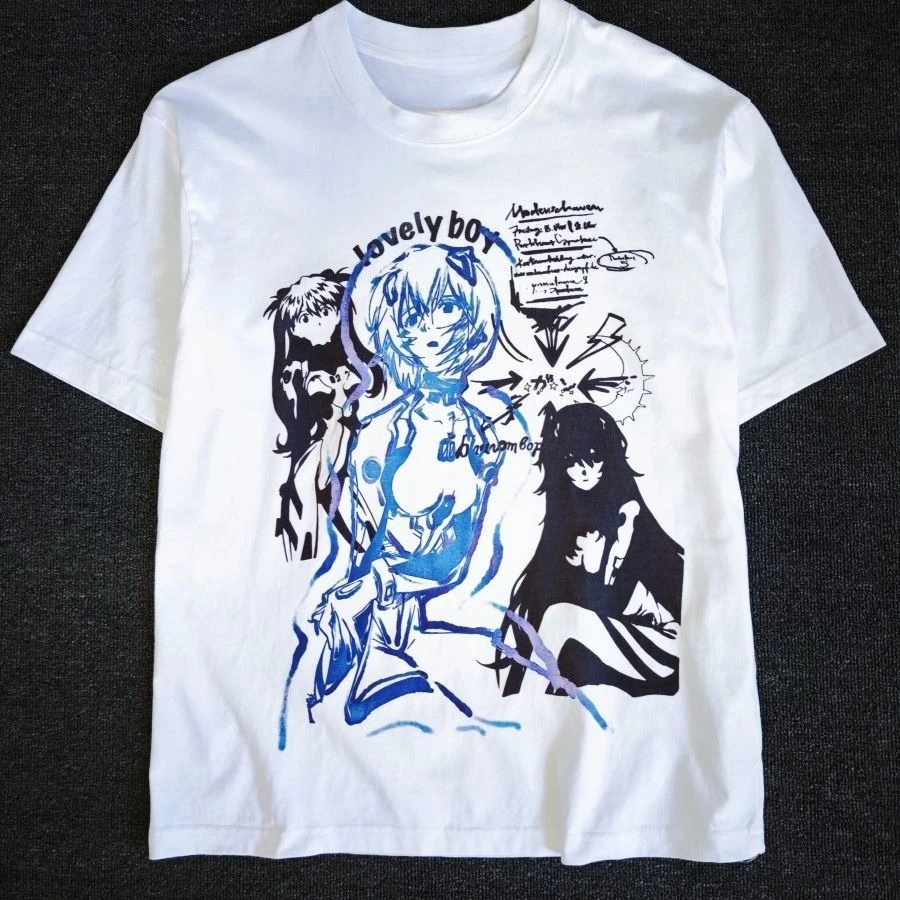 EVA Rei Ayanami Kurzarm T-Shirt Y2K Nicht-Mainstream Harajuku Stil Anime Paar Top