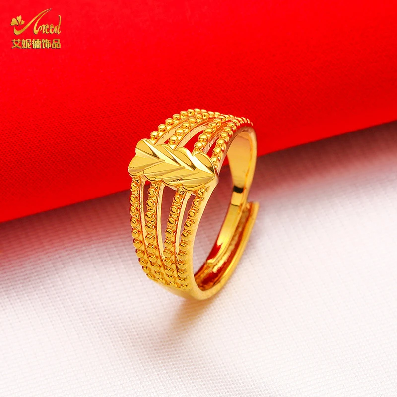 ANIID Dubai Leaf Gold Color Ring For Women Resizable Brazilian Wedding Bride Arabic Ethiopian Finger Ring Nigerian Jewelry Gifts