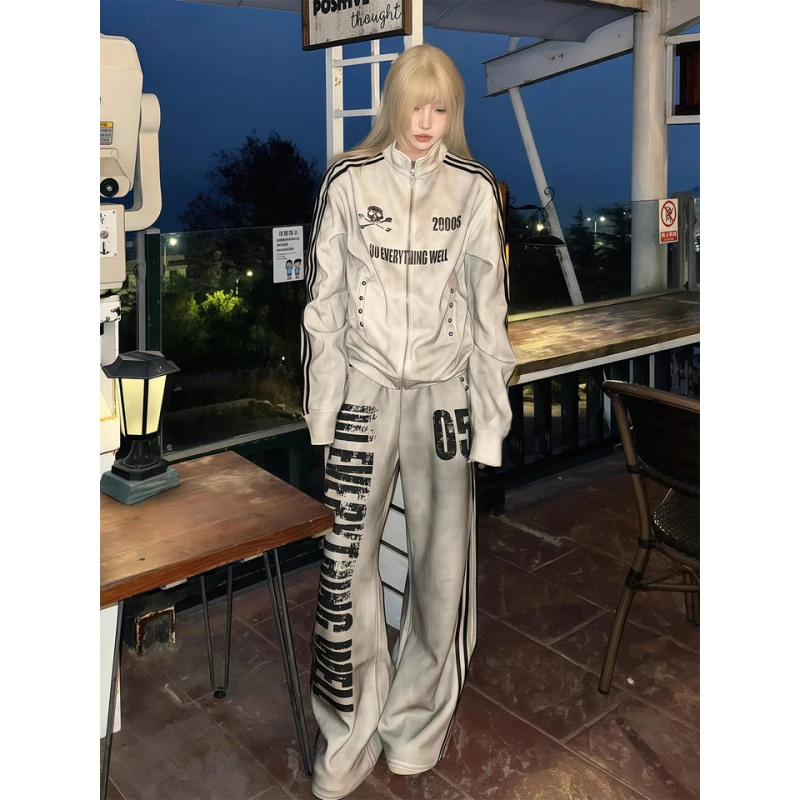 

Y2K Subculture Women's Fce Lined Jaet Open Cardigan Stand Collar Autumn Winter Thiened Cotton Skull Print Punk Sle