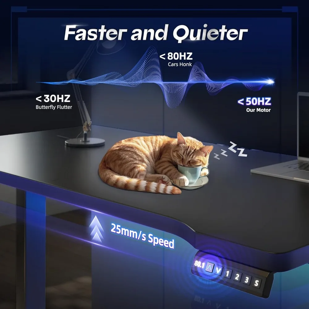 Electric Gaming Standing Desk with LED Lights,48 x 24 Inch Height Adjustable Computer Desk with 3 Memory Preset,Gaming Sit Stand