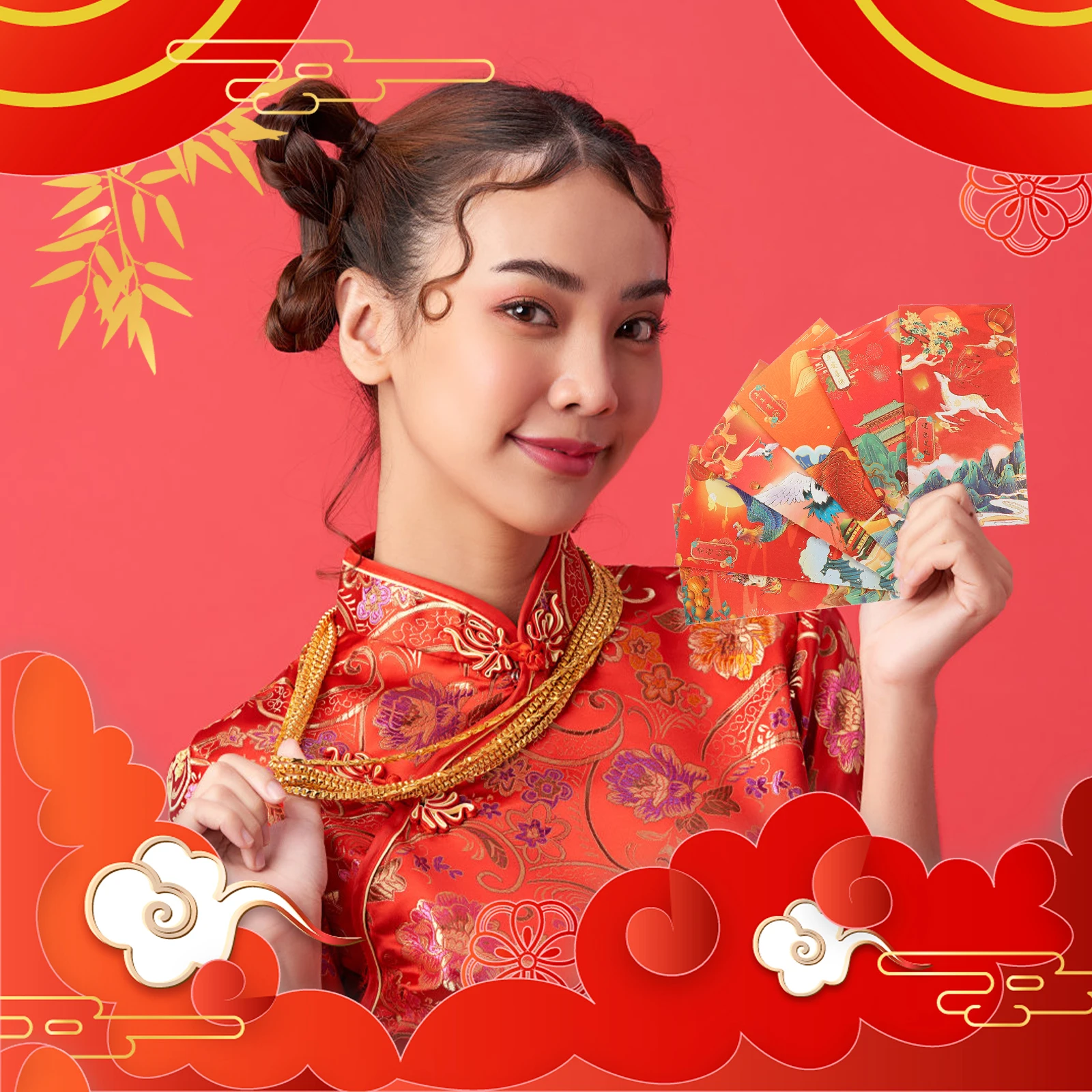 

12 Pcs Red Envelopes Chinese New Year Paper Packets Gift Money Bag Bronzing Pocket Hong Prosperity Happiness Elegant