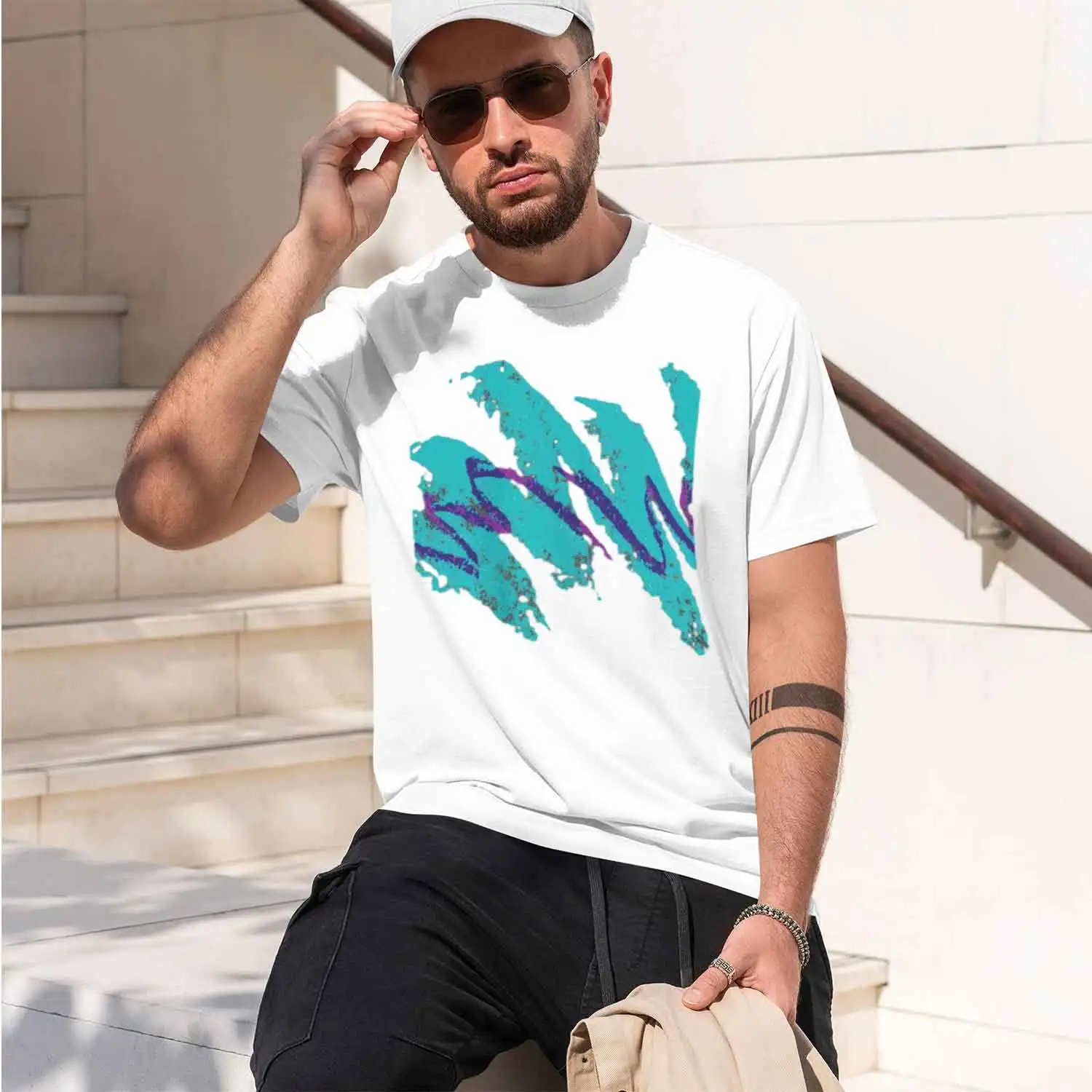 Teal Bstroke Jazz T-Shirt | 90s Retro Vaporwave Graph Tee Unisex Y2K Streetwear Loose Short Sve T Shirt 2026 New Model Men’s Sho