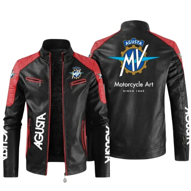 New MV Agusta Logo PU Leather Men\'s Jacket Motorcycle Jacket Men Slim Fit Leather Mens Jackets