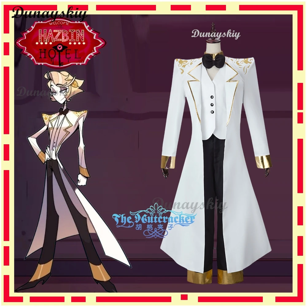 Anime Hazbin Men Fans Cos Hotel Michael Cosplay Costume Adult White Trench Vest Pants Uniform Daily Outfits Halloween Suits