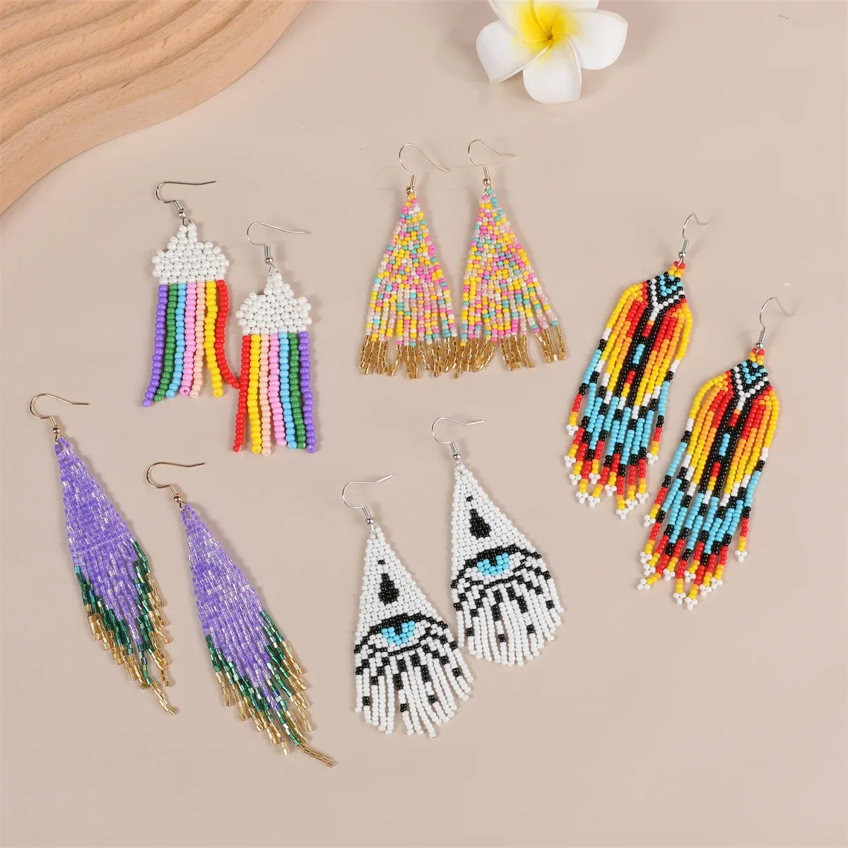 2025 Handmade Bead Earring Tassel Pattern Hand knitting Bohemia Flowers gradient Eyes Tidal current Beaded earrings for Women