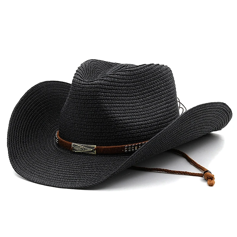 Women Men Cowboy Hat Summer Wide Brim Western Cowgirl Straw Hats Fashion West Fancy Dress Party Headwear Unisex Cap