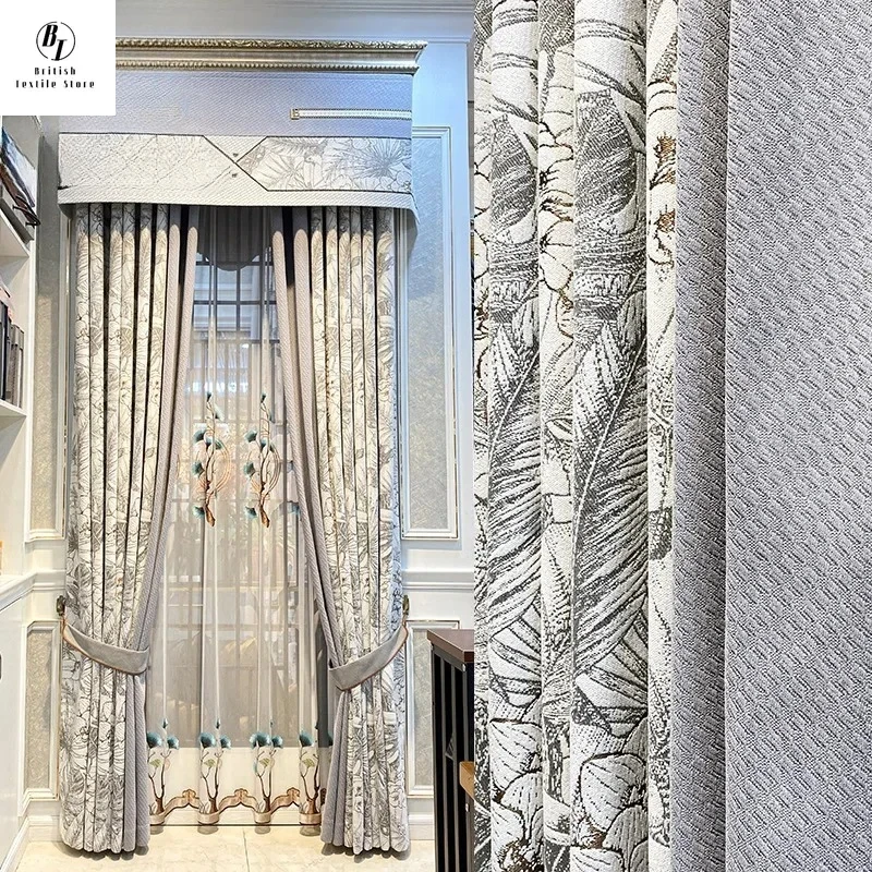 

Custom Size！！French Elegant Chenille Jacquard Stitching Thickened Blackout Curtains for Living Dining Room Bedroom Decor Window