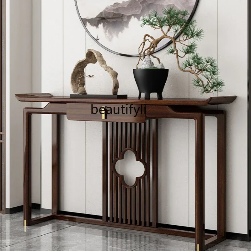 cc182New Chinese-style entrance table, ebony wood strip case, partition against the wall, light luxury solid wood entrance cabin