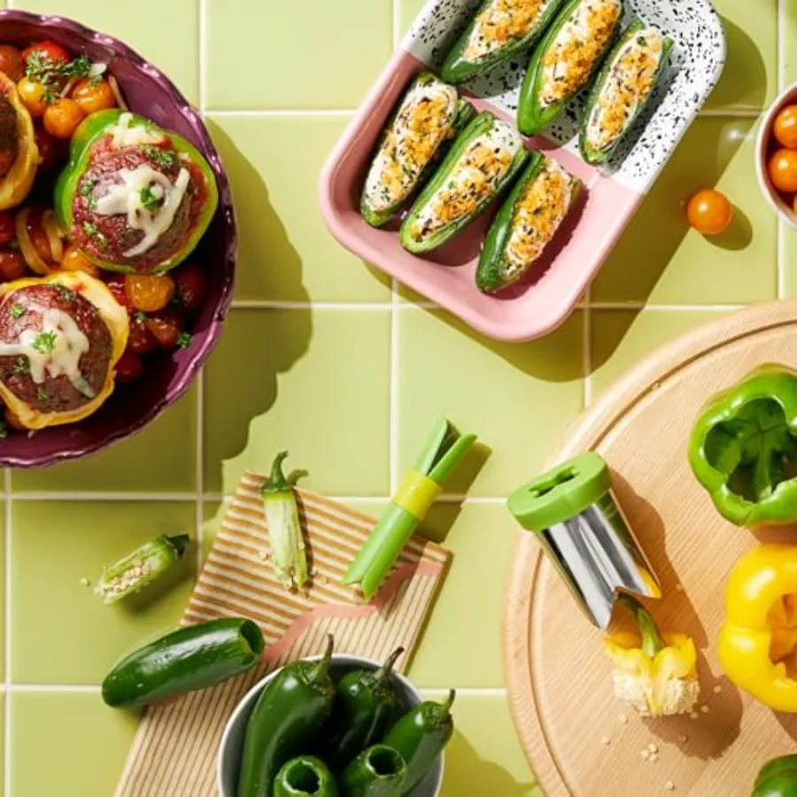 2in1 Peper- en Jalapeno-boorset met genesteld ontwerp voor efficiënte opslag Moeiteloos ontzaaien en snelle voedselbereiding