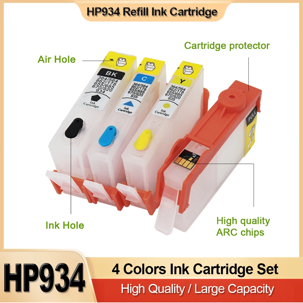 

Refill Ink Cartridges for HP 934 935XL Cartridge For HP Officejet Pro 6830 6230 6835 6812 Printer HP934 935 Cartridge with Chip