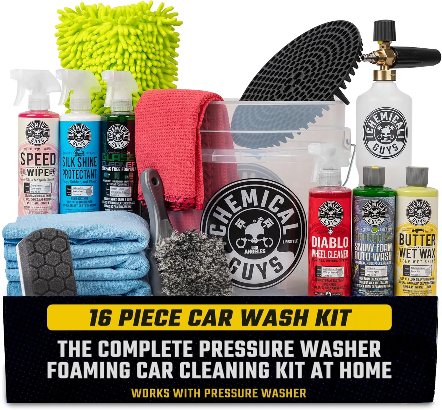 

16-Piece Car Wash Kit with Foam Cannon, Bucket & 6 Chemicals for Pressure Washers, Trucks, SUVs