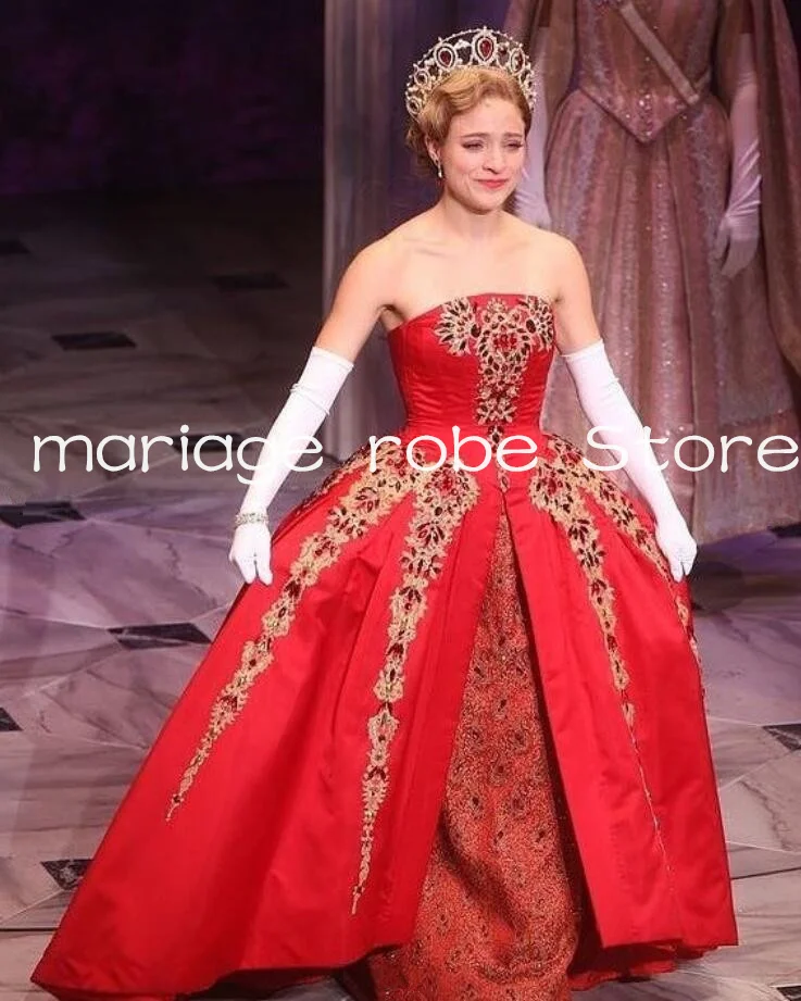 Red Sparkly High Low Movie Prom Dresses Luxury Applique Lace-up Corset Christyaltomare Costune Anastasia Evening Gown Customsize