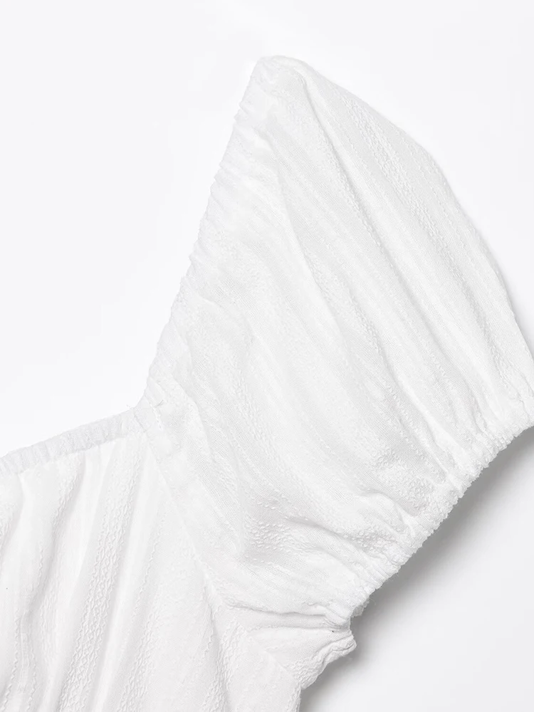 Europäischen stil neue frauen mode temperament weiß quadrat kragen krawatte taille abnehmen holz ohr rand kleid