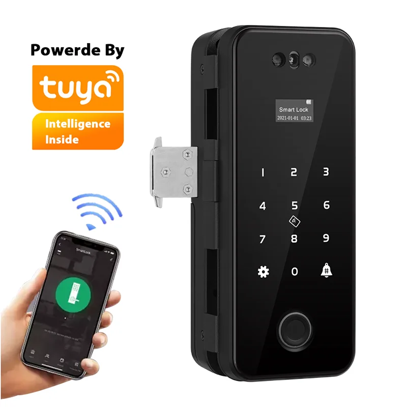 3D Face Recognition Glass Door Lock Biometric Tuya App Remote Unlock WiFi Smart Fingerprint Lock