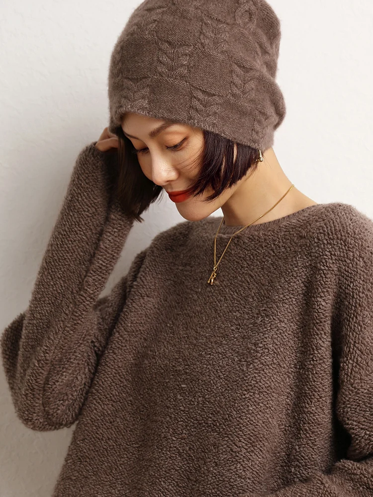 秋冬新作 レディース 100%カシミヤ ケーブル編み帽子 暖かいプルオーバーキャップ カジュアル シンプルスタイル 高品質カシミヤ帽子 トップス