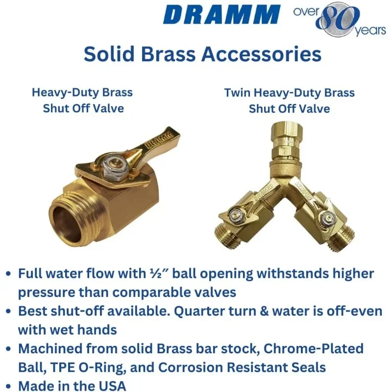 Heavy Duty Brass Twin Shut Off Valve with Full Water Flow, Two Way Connector, Quarter Turn Off Position, Corrosion Resistant