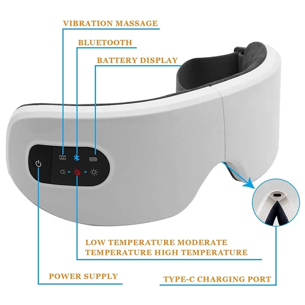 Elektryczny masażer do oczu gorący kompres masaż wibracyjny muzyka Bluetooth ulga zmęczenie stres relaks składany pielęgnacja oczu inteligentne okulary