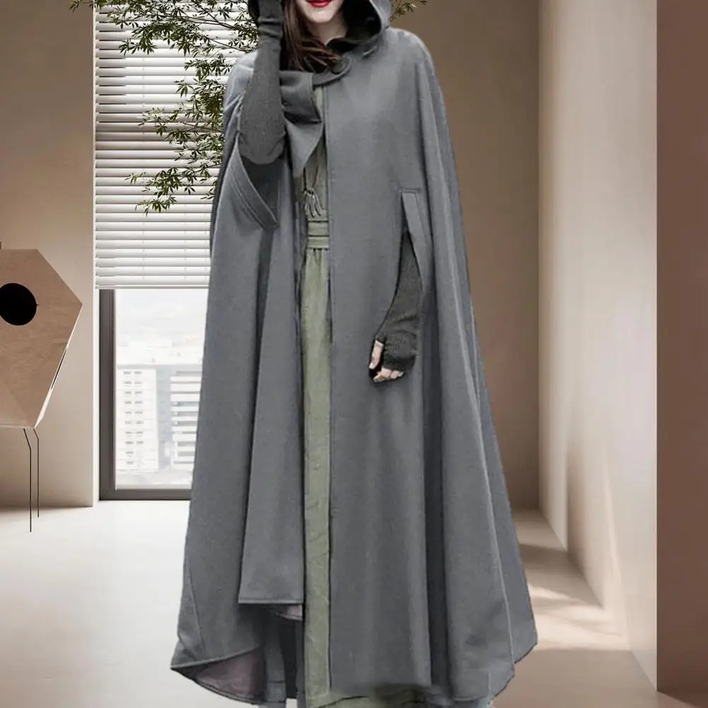 

Medieval Long Shawl Medieval Style Windproof Women's Cloak with Hooded Poncho Sleeve Holes for Winter Warmth Comfort Hooded