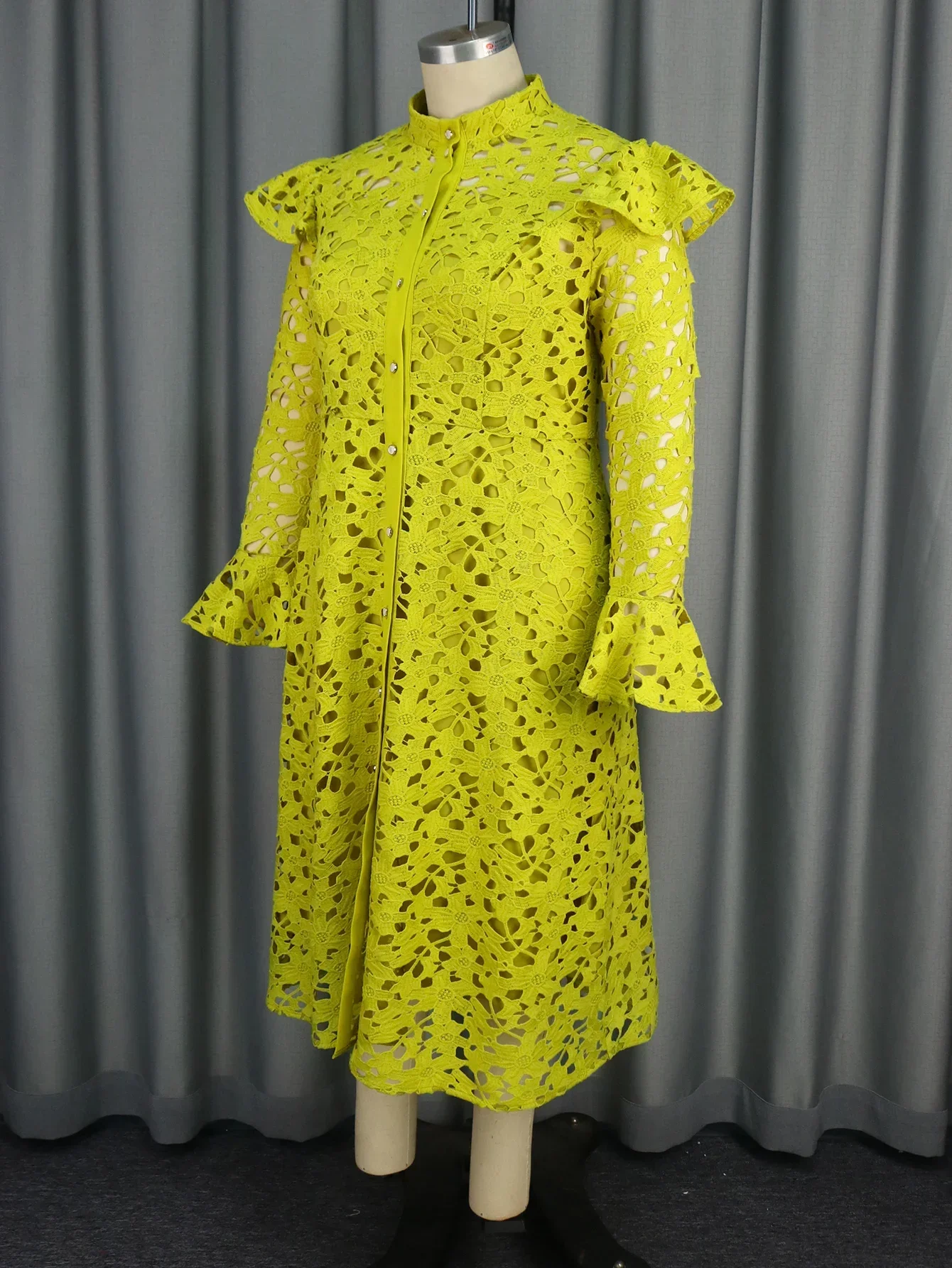 Women Lace Two Pieces Set Long Flare Sleeves Coat with Spaghetti Strap Dress Elegant Suit Female Office Ladies Workwear Date Out