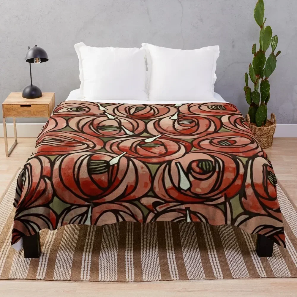 

Charles Rennie Mackintosh Roses and teardrops, red,Mackintosh rose Throw Blanket All Season Soft Lightweight Blanket for Home