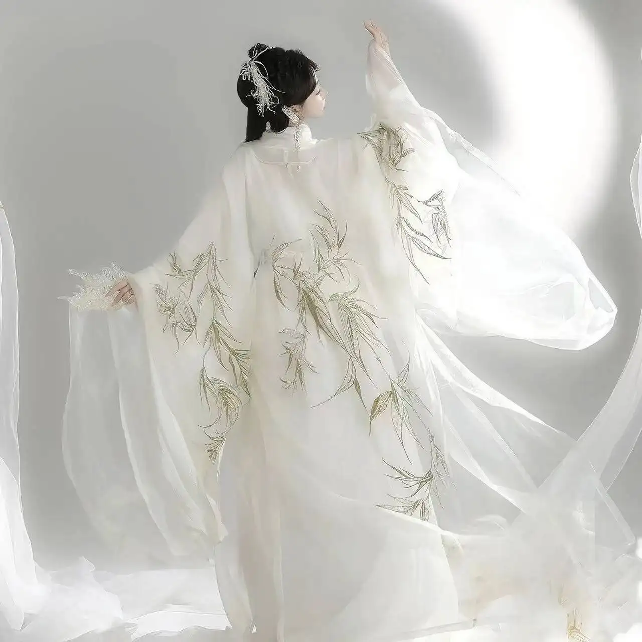 White Embroidered Hanfu Women's Traditional Chinese Clothing Cross Collar Wide sleeve Long Robe Carnival Event Cosplay Outfits view 2