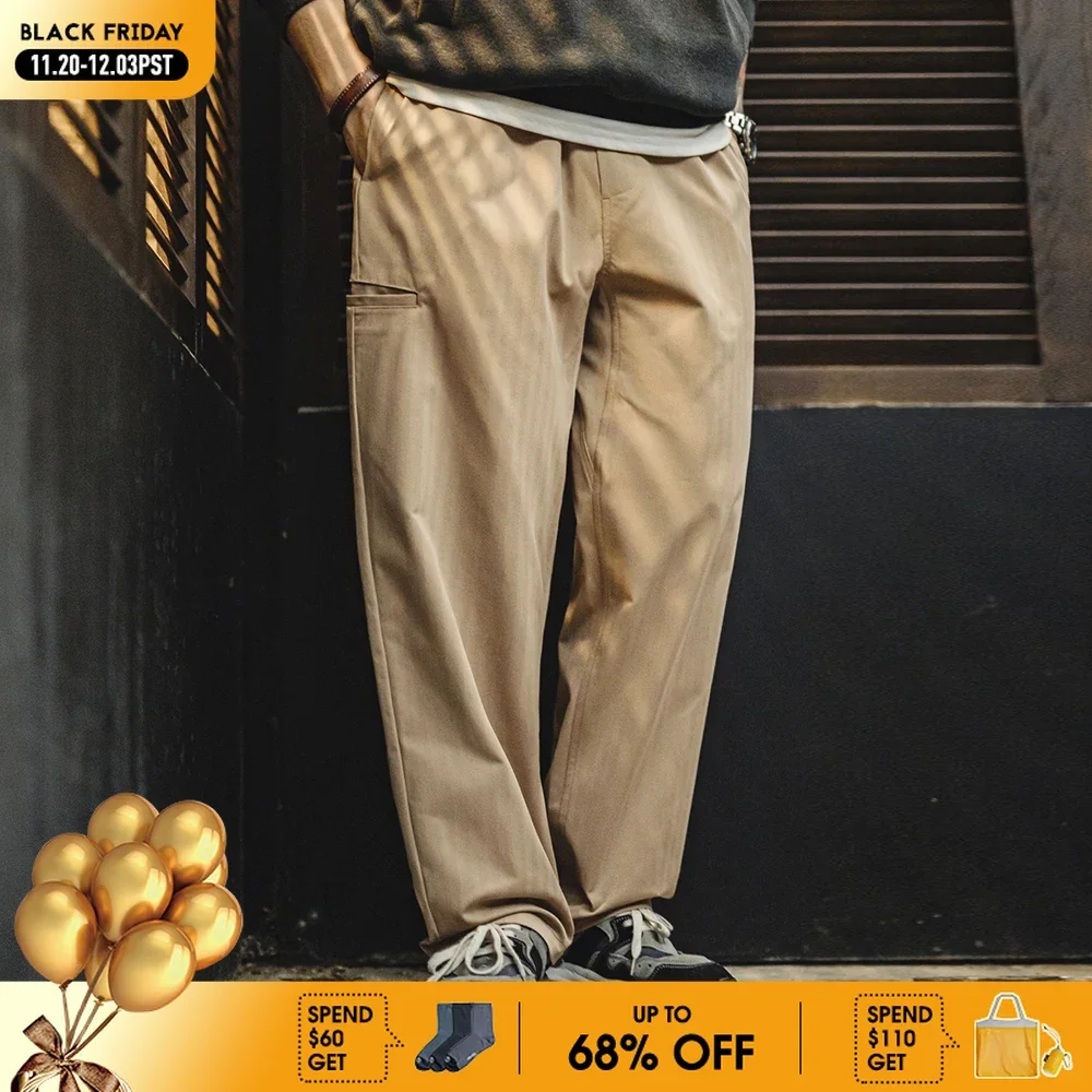 

Maden Cleanfit Straight Herringbone Easypants Tapered Solid Color Elastic Waistband Casual Pants Pocket Design Men's Trousers