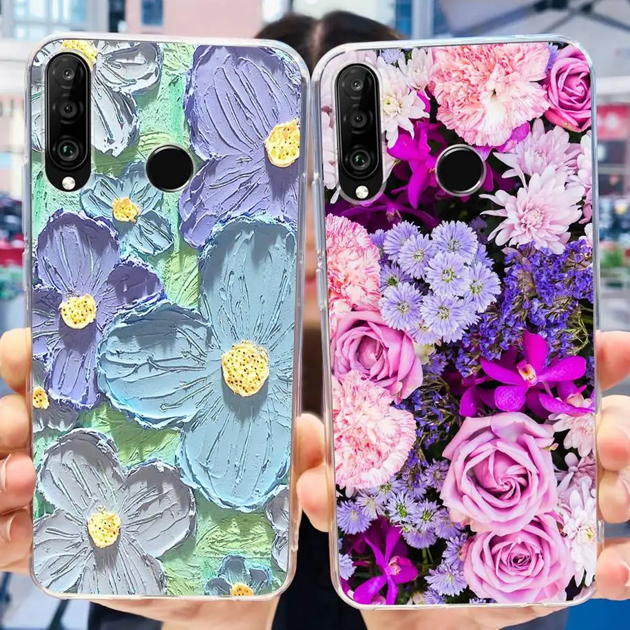 For Huawei P30 Lite Case 2020 Fashion Flower Bumper Soft Silicone Clear Cover For Huawei P30 Lite Pro Fundas P 30 P30Lite Hoesje