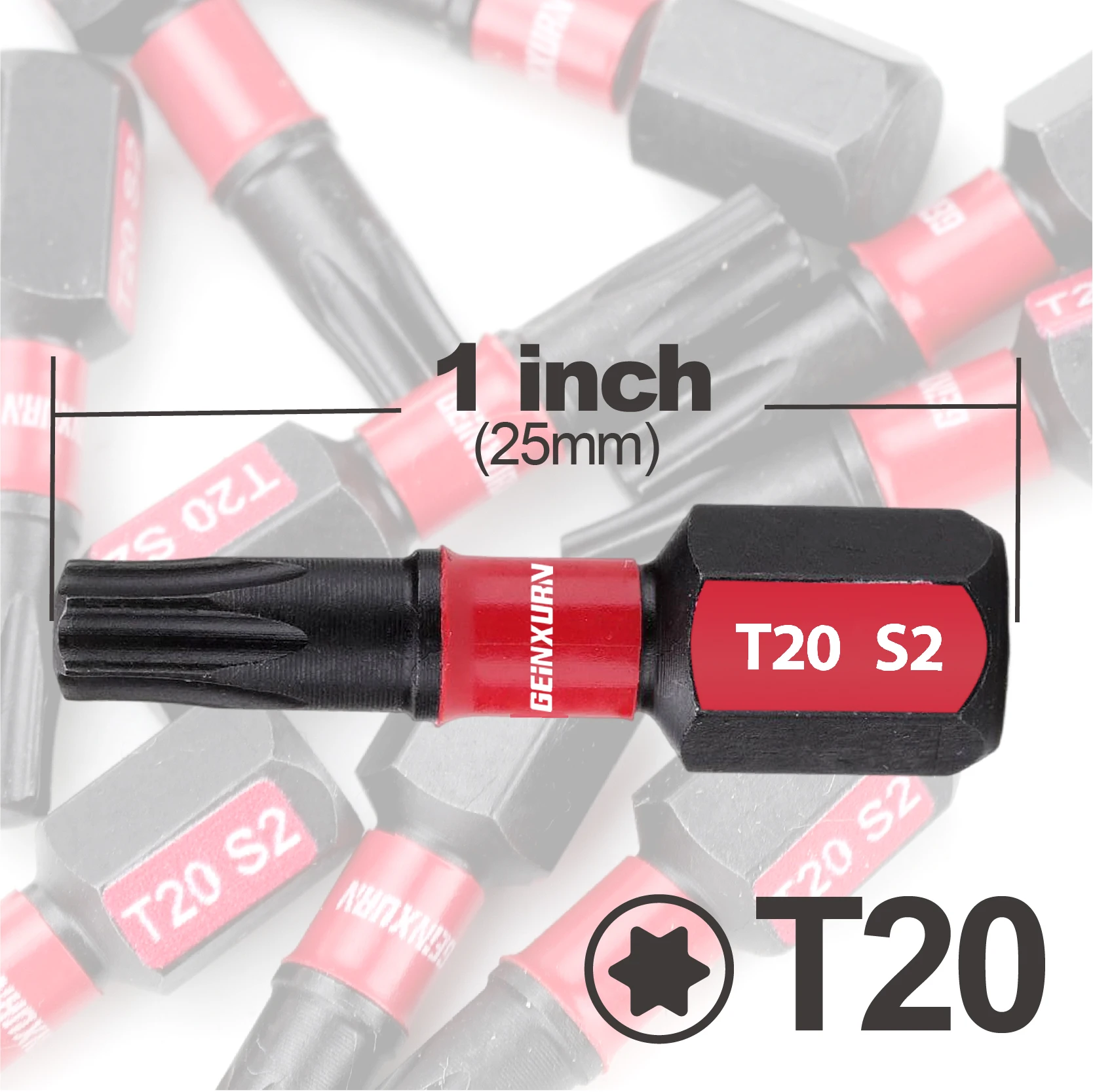 GEINXURN Impact Tough #20 Torx 1 in. Insert Driver Bits,Magnetic T20 Power Bits, S2 Alloy Steel T20 Screwdriver Bits Set Bulk