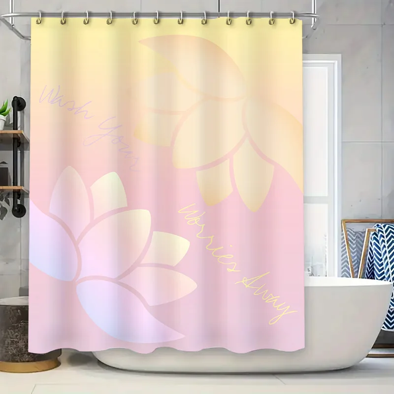 

Розовая и желтая занавеска для душа с цветочным принтом, водостойкая ткань, декор для ванной комнаты, доступны настраиваемые варианты размера, современные аксессуары для дома